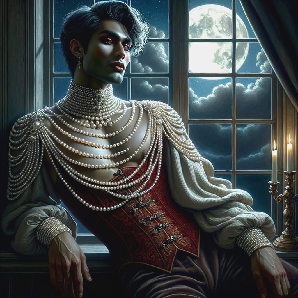 Vampire in Pearls and Corset, Art Nouveau Style