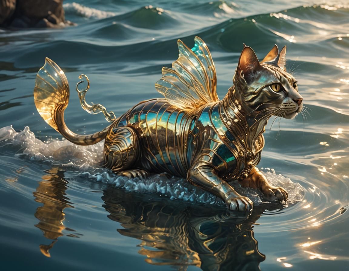 Surreal Glass Sphinx with Cat and Winged Rats