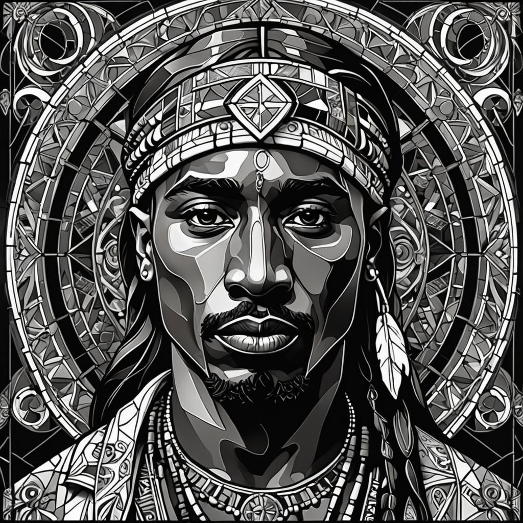 Tupac Shakur as Native American Stained Glass