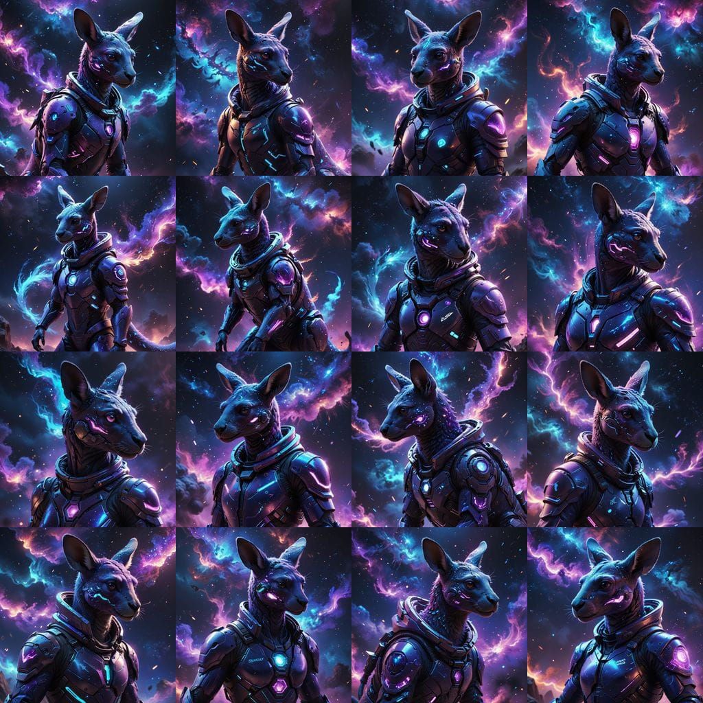 Bioluminescent Kangaroo Soaring Through Cosmic Nebula