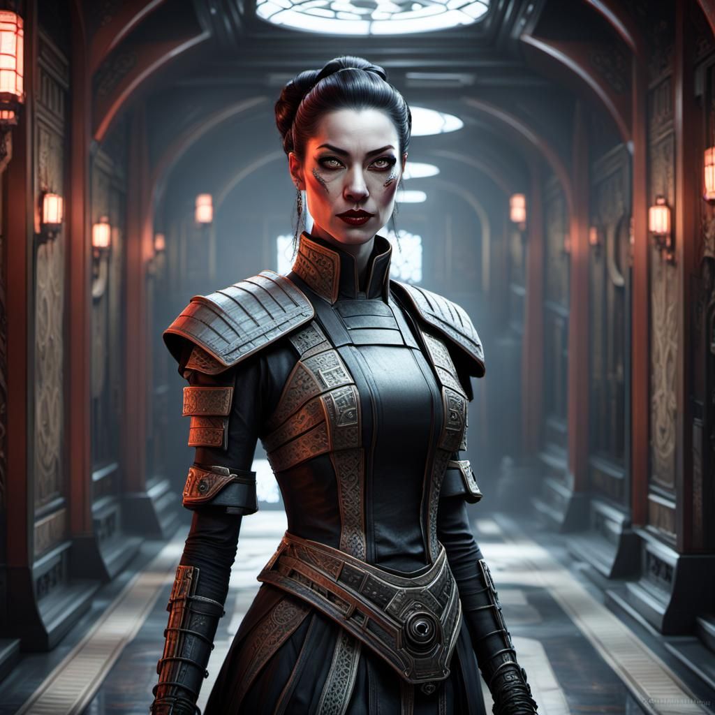 Dieselpunk Geisha Princess in Cyberpunk Versailles