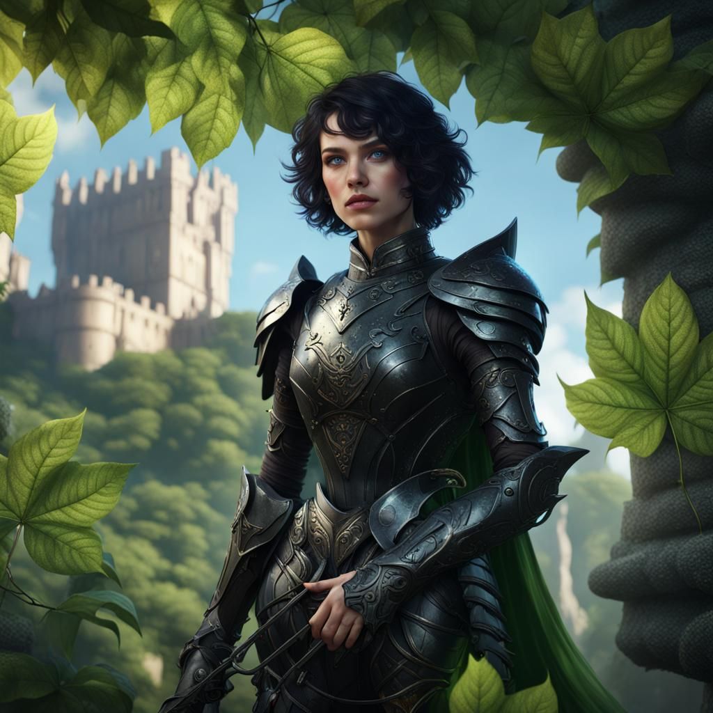 Fantasy Knight with Green Leaves, Matte Painting