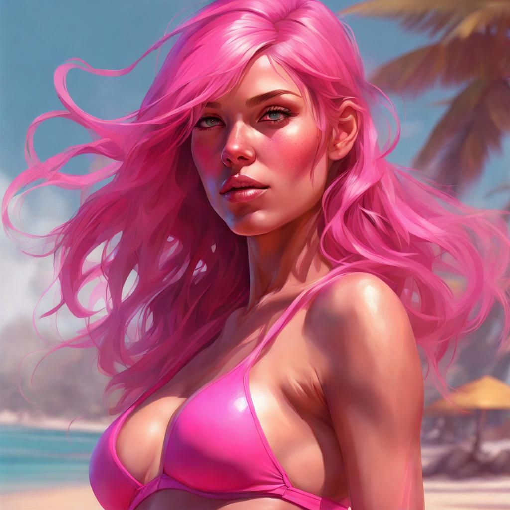 Pink Bikini Portrait in Hyperdetailed Style