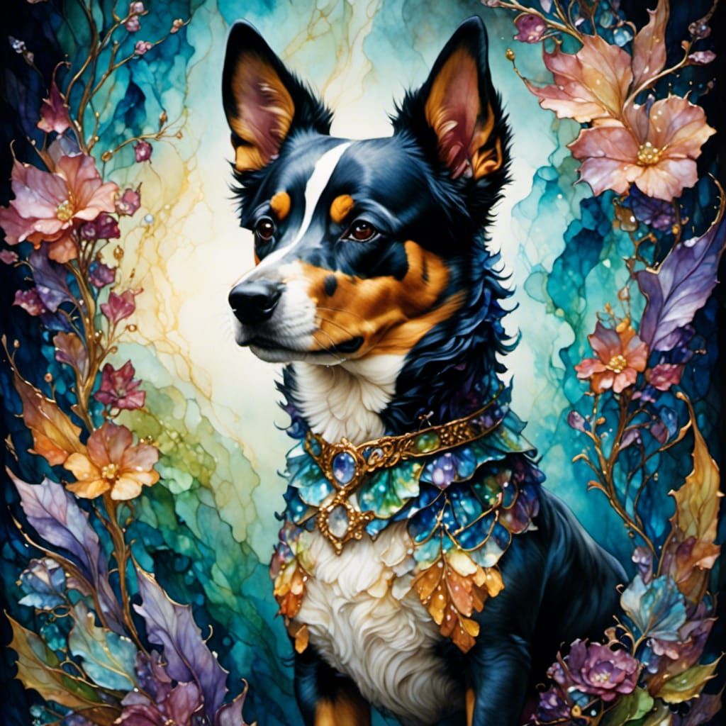 Epic Fantasy Ink Drawing of Bluey Heeler