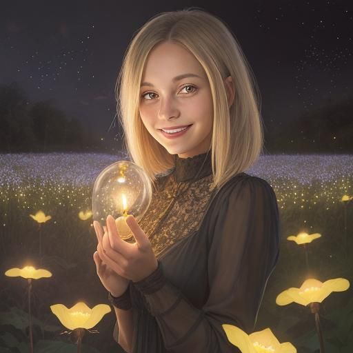 Smiling Woman with Flowers in Catherina Abel Style