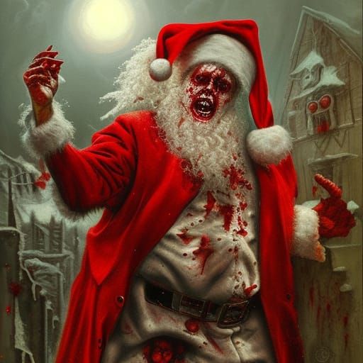 Horror: Zombie Santa Claus Oil Painting