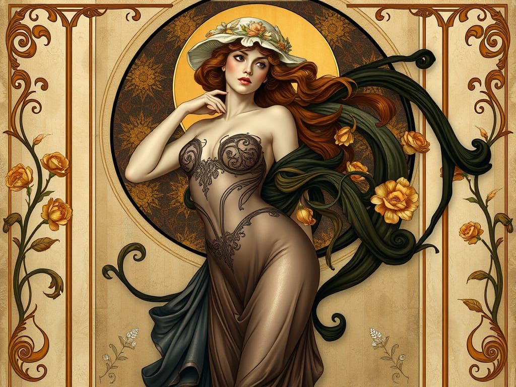 Elegant Figure in Art Nouveau Expressionist Style
