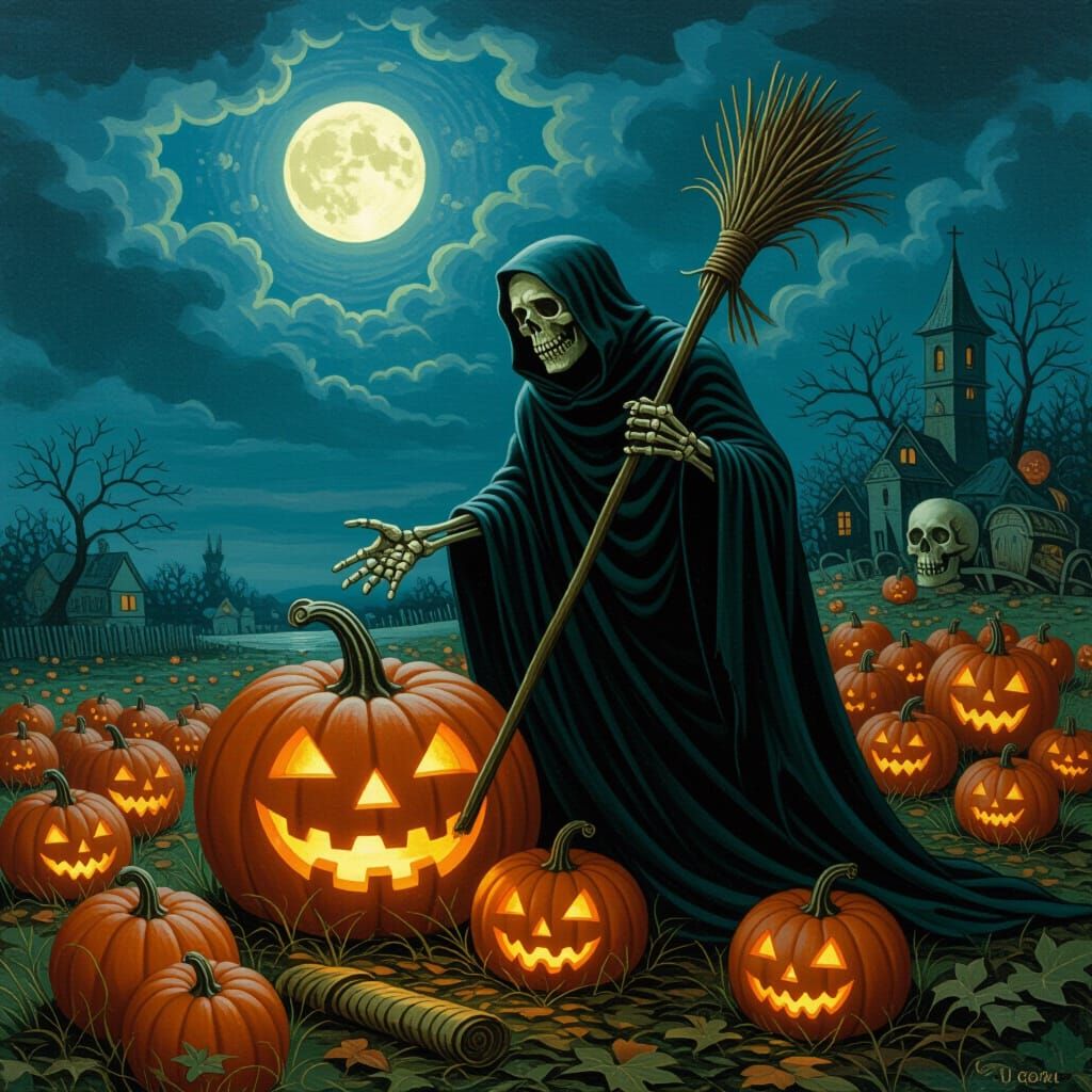 Nightmare Harvest Scene in Dramatic Gustave Doré Style