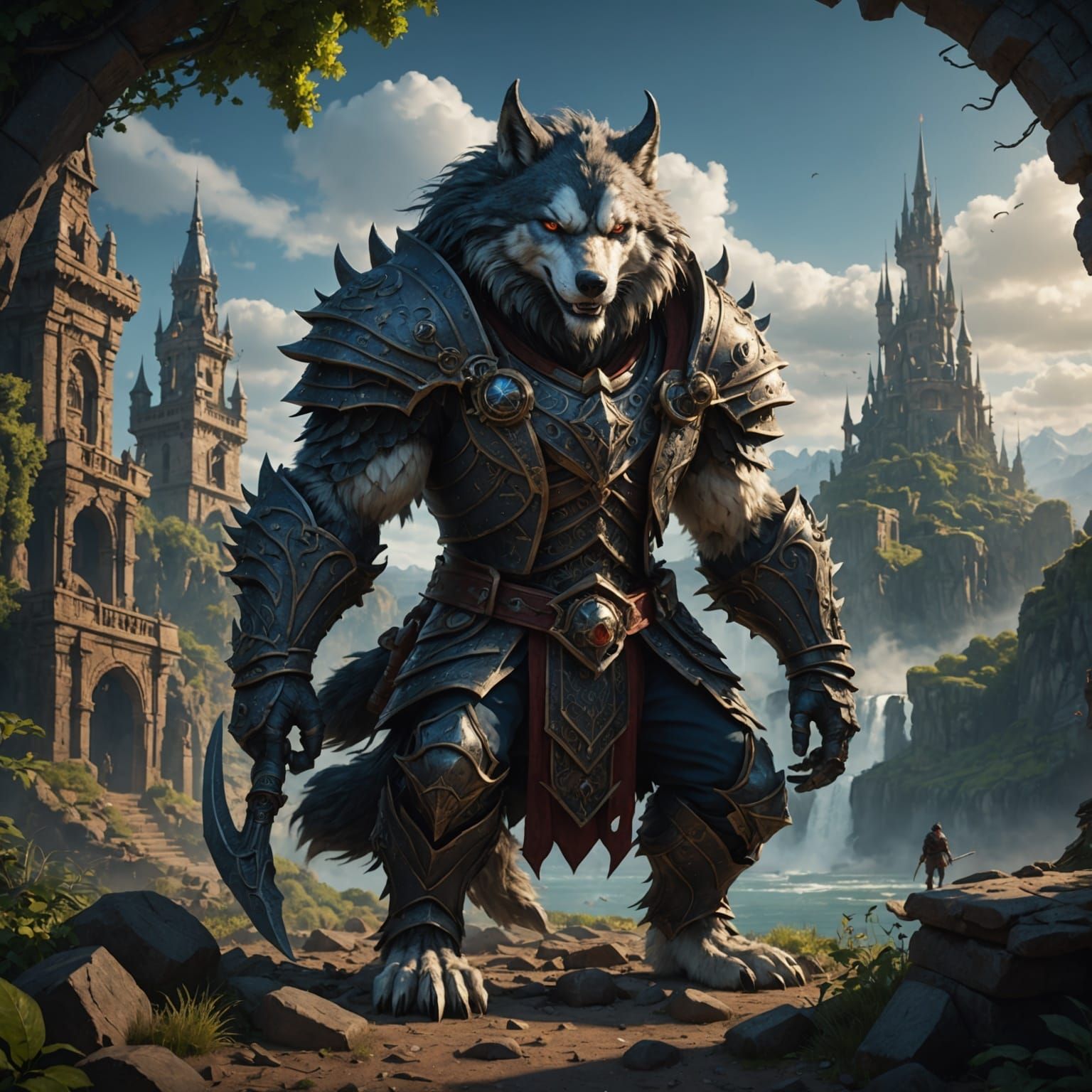 Evil Angry Wolf with Clock, Detailed Matte Painting