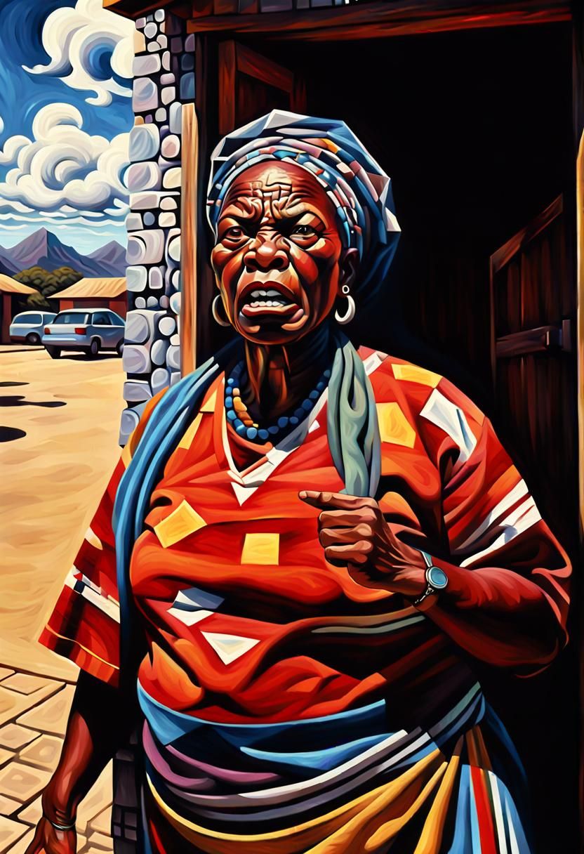 Angry African Mom in Post-Impressionist Oil Painting