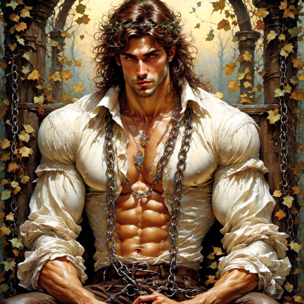 Brown-Haired Man in Chains: Hyperrealistic Portrait