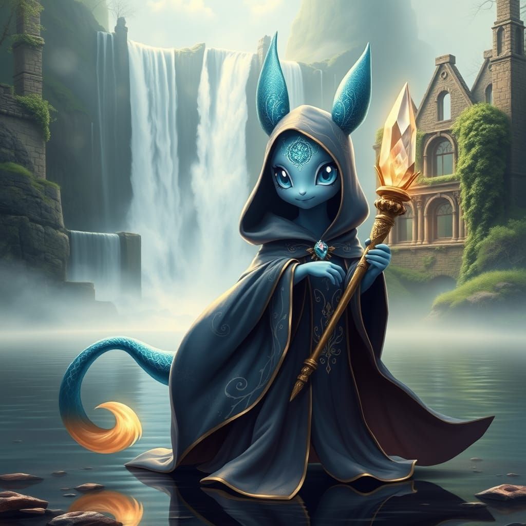 Mystical Vaporeon as Thomas Kinkade Painting