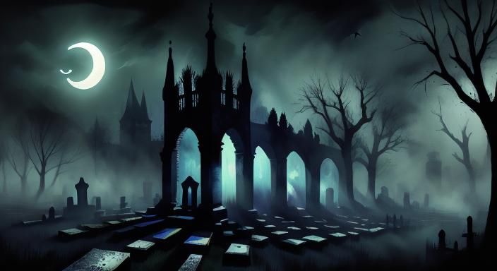 Eerie Graveyard Scene with Rising Apparitions