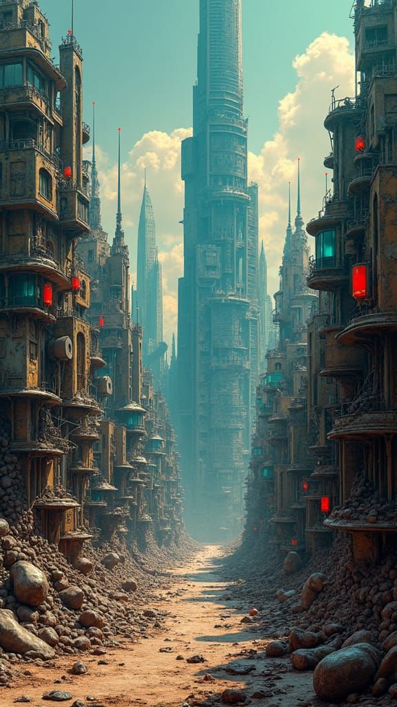Surreal Cityscape in Dreamlike Matte Painting Style
