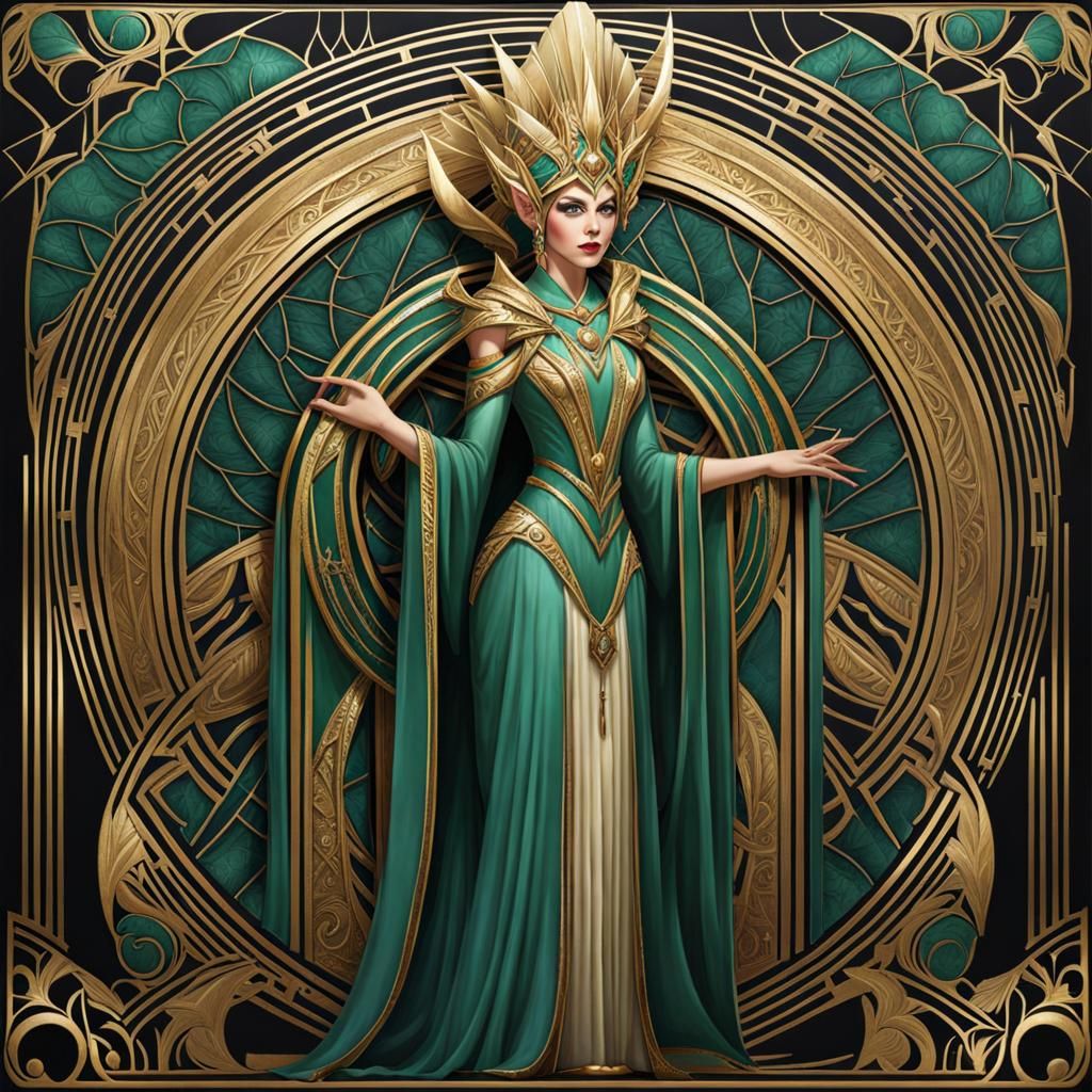 Elegant Elf Queen in Art Deco Style