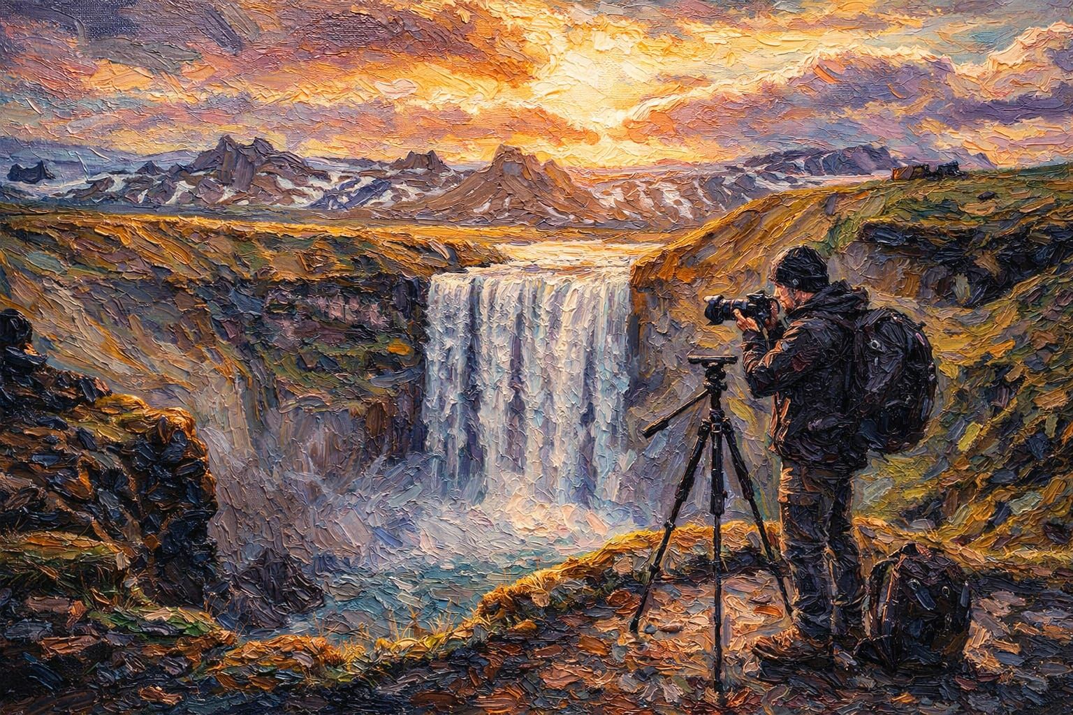 Impasto Oil Painting of Iceland Landscape