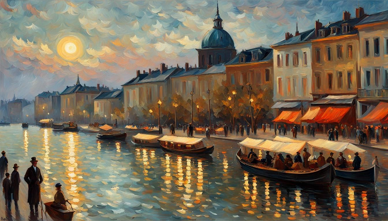 Neo-Impressionist Seascape with Data Visualization