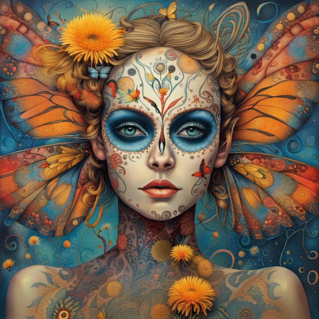 Dandelion Fairy with Butterfly Wings in Graffiti Art