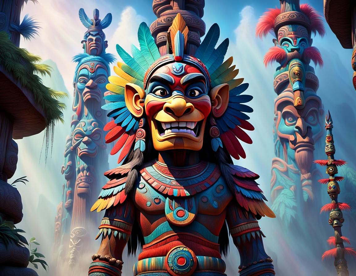 Colorful Disney Style Totem Pole Carving