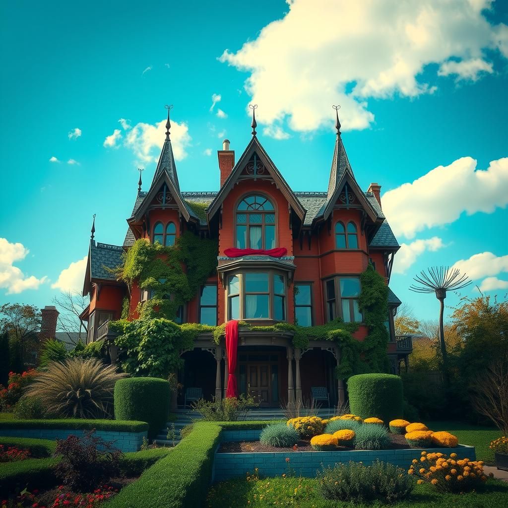 Eerie Victorian Mansion with Overgrown Gardens