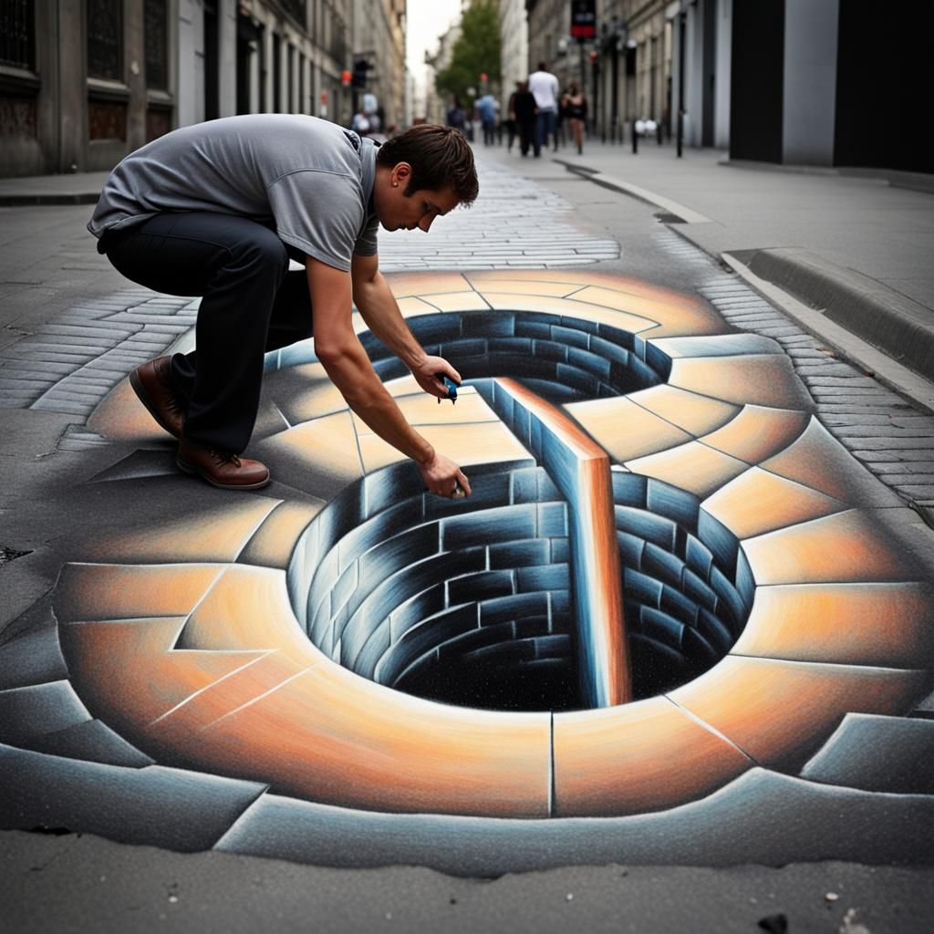 Street Artist Creates Chalk Pavement Optical Illusion