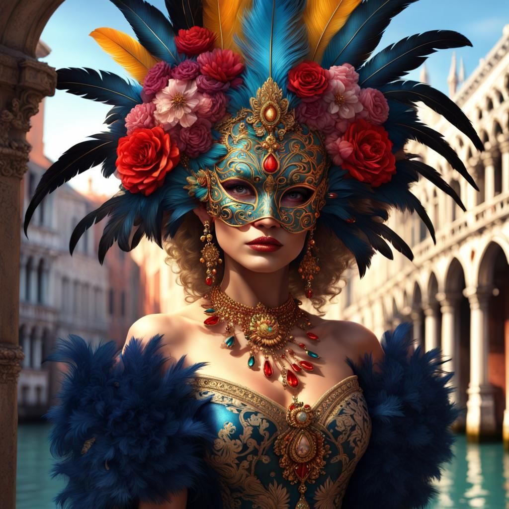 Venetian Masquerade Portrait in Maximalist Style