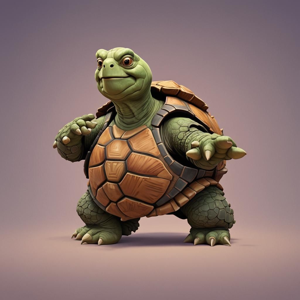 Kung-Fu Tortoise in Pixar-Style 3D Digital Art