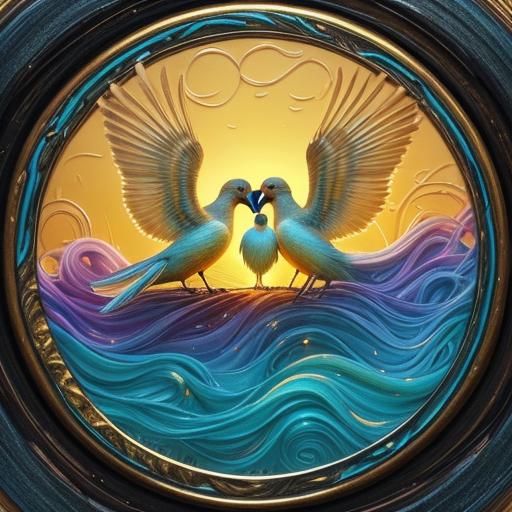 Romantic Couple Embracing in Golden Light: Digital Art