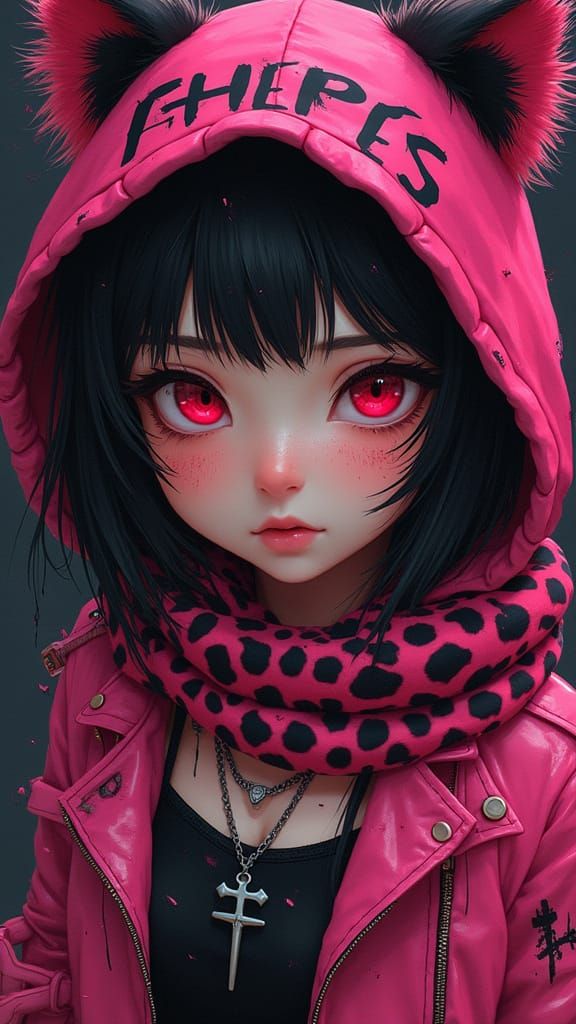 Hyper-Realistic Anime Girl in Urban-Punk Fashion