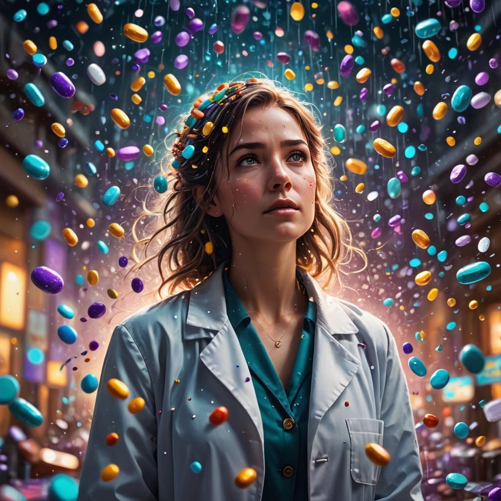Fantasy Doctor in a Rain of Medicine, Digital Art