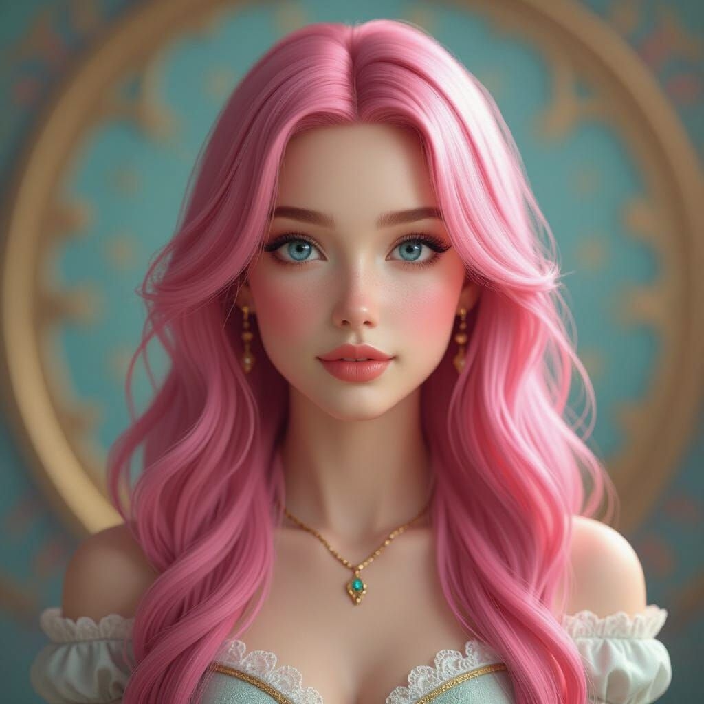 Dreamy Pink-Haired Woman in Fantasy Art Style