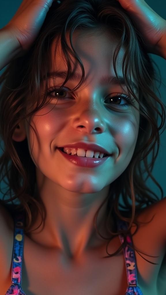 Joyful Girl with Radiant Smile in Cinematic Style