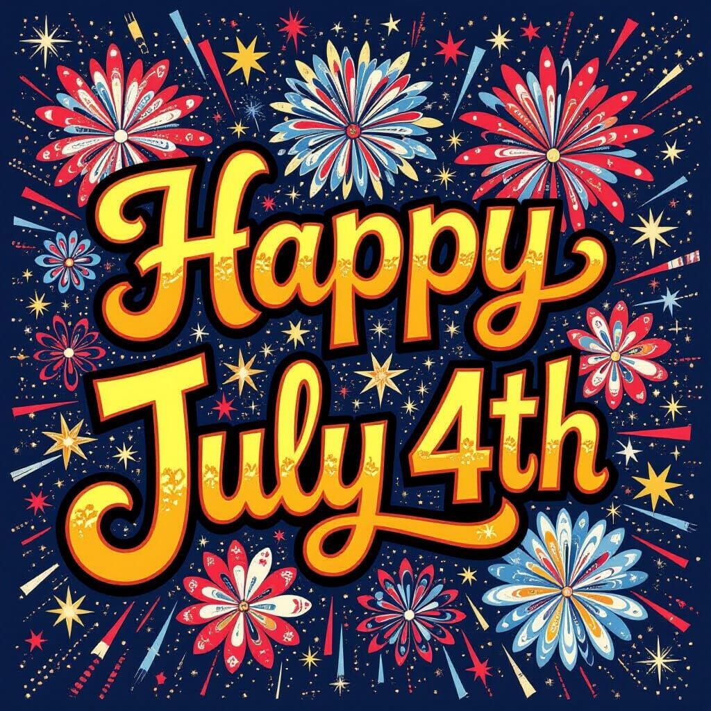 Happy July 4th Fireworks in Playful Style
