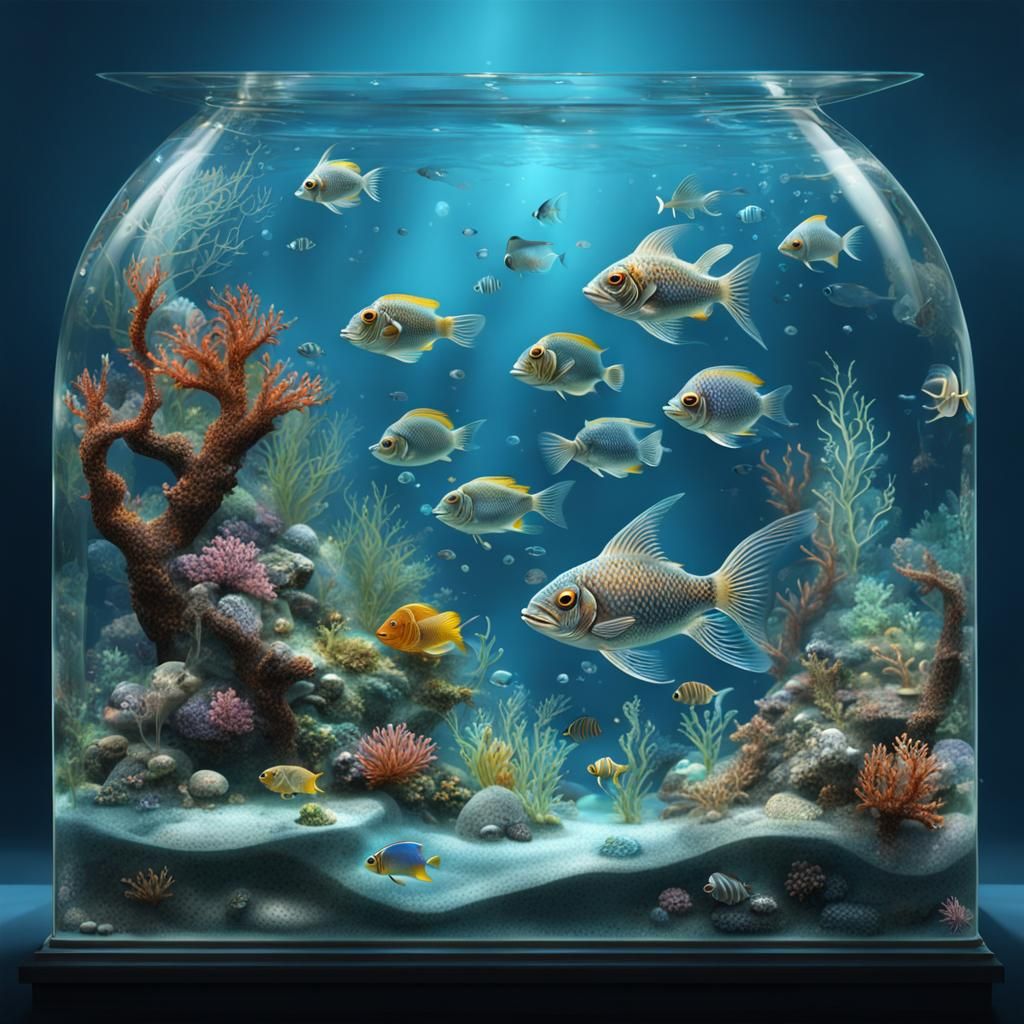 Fantasy Aquarium with Glass Crystal Sea Creatures
