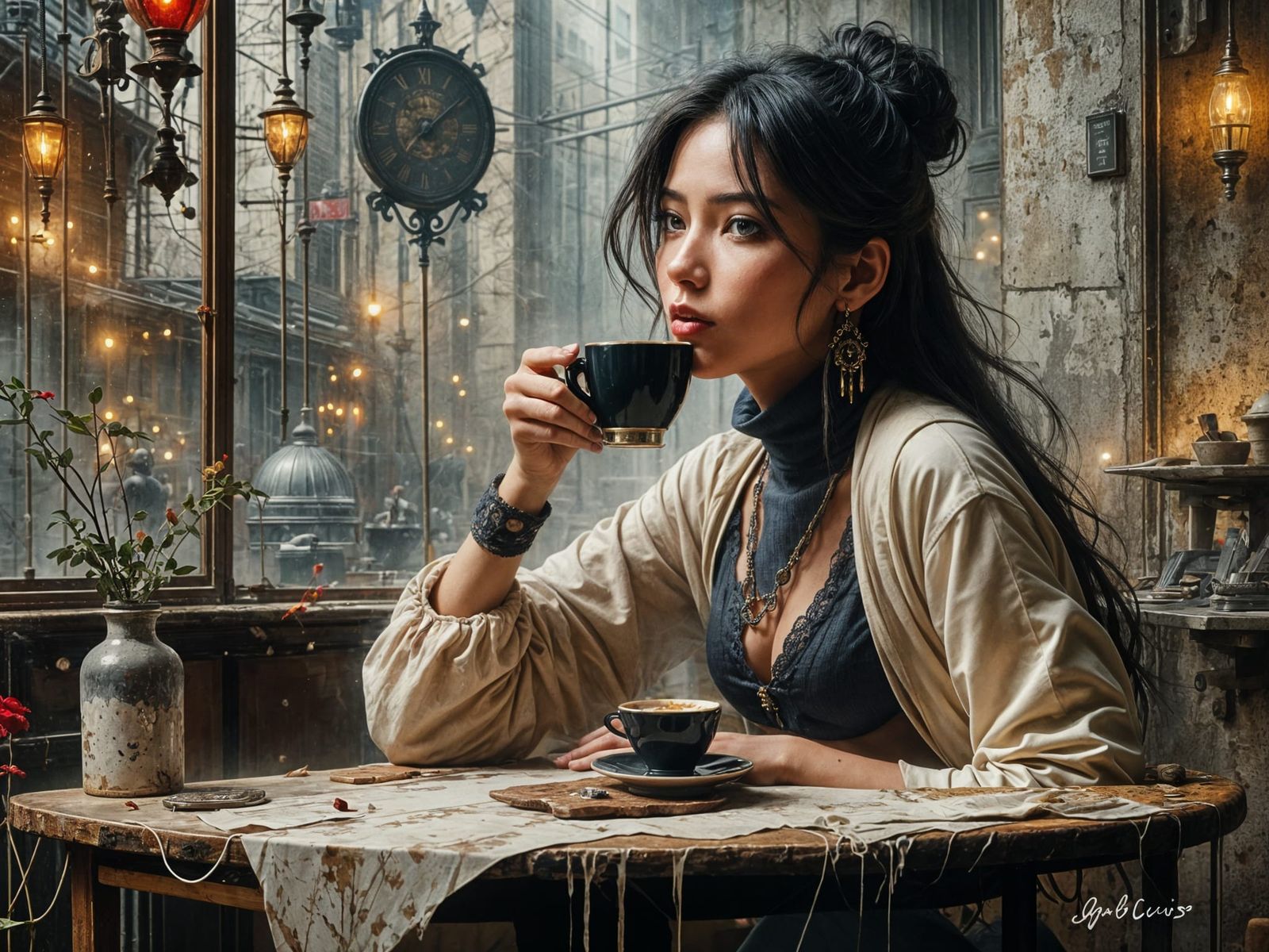 Stylish Lady in a City Cafe