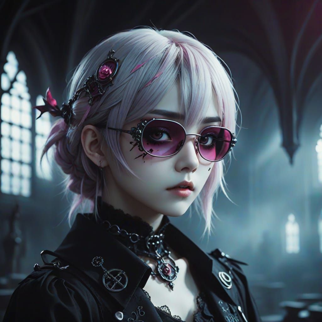 Surreal Anime Gothic Characters with Futuristic Glasses
