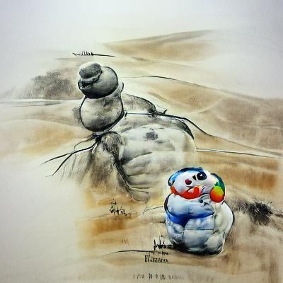 Hyperrealistic Snowman in Gobi Desert Art