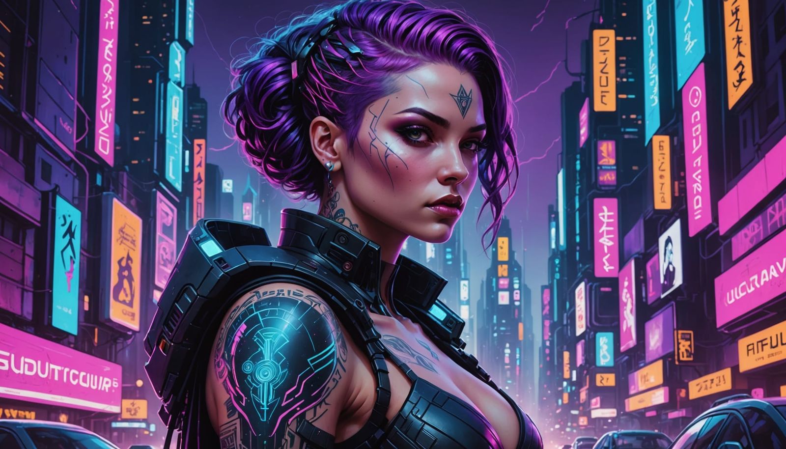 Cyberpunk Goddess with Bioluminescent Hair
