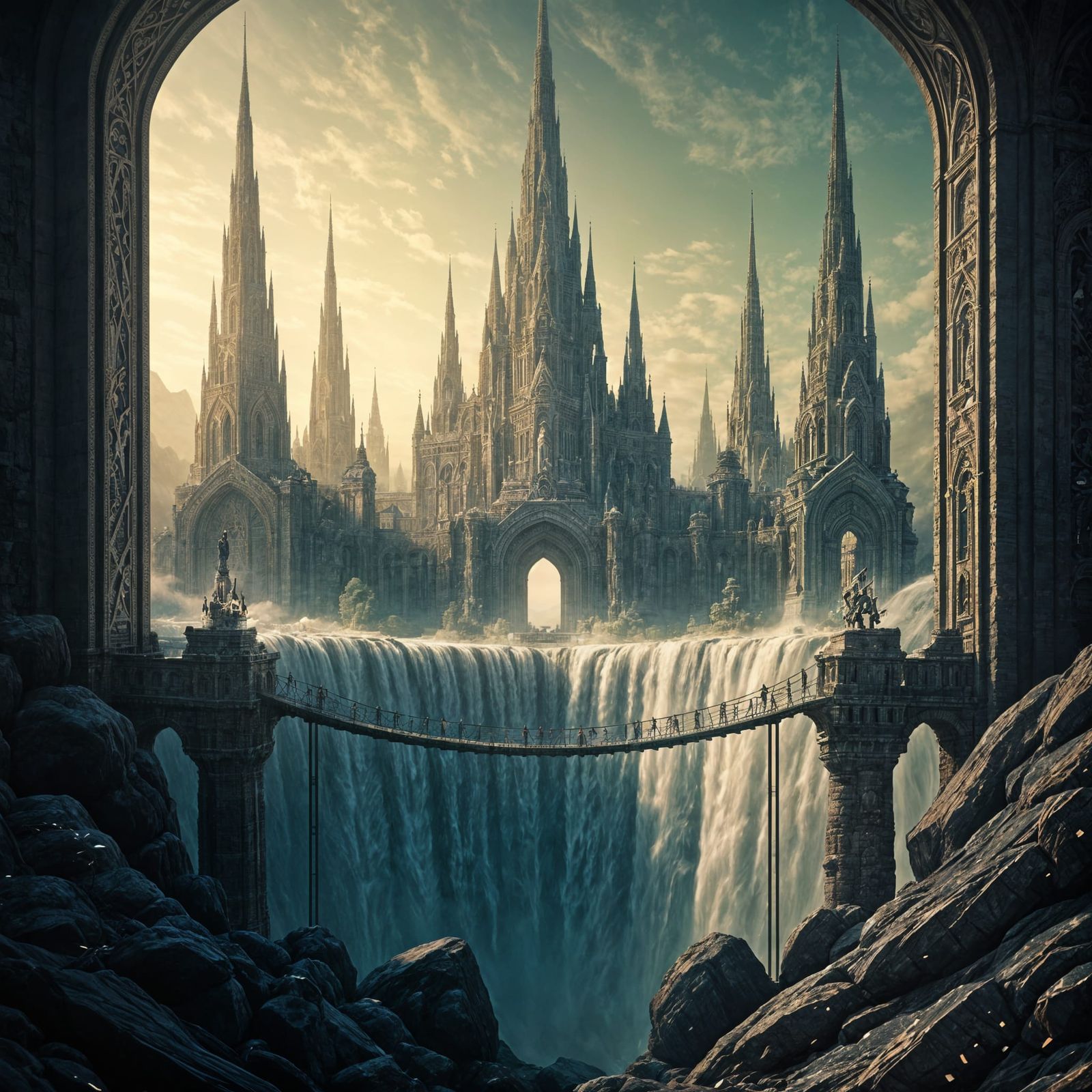 Diamond Kingdom with Waterfalls: Cinematic Film Still