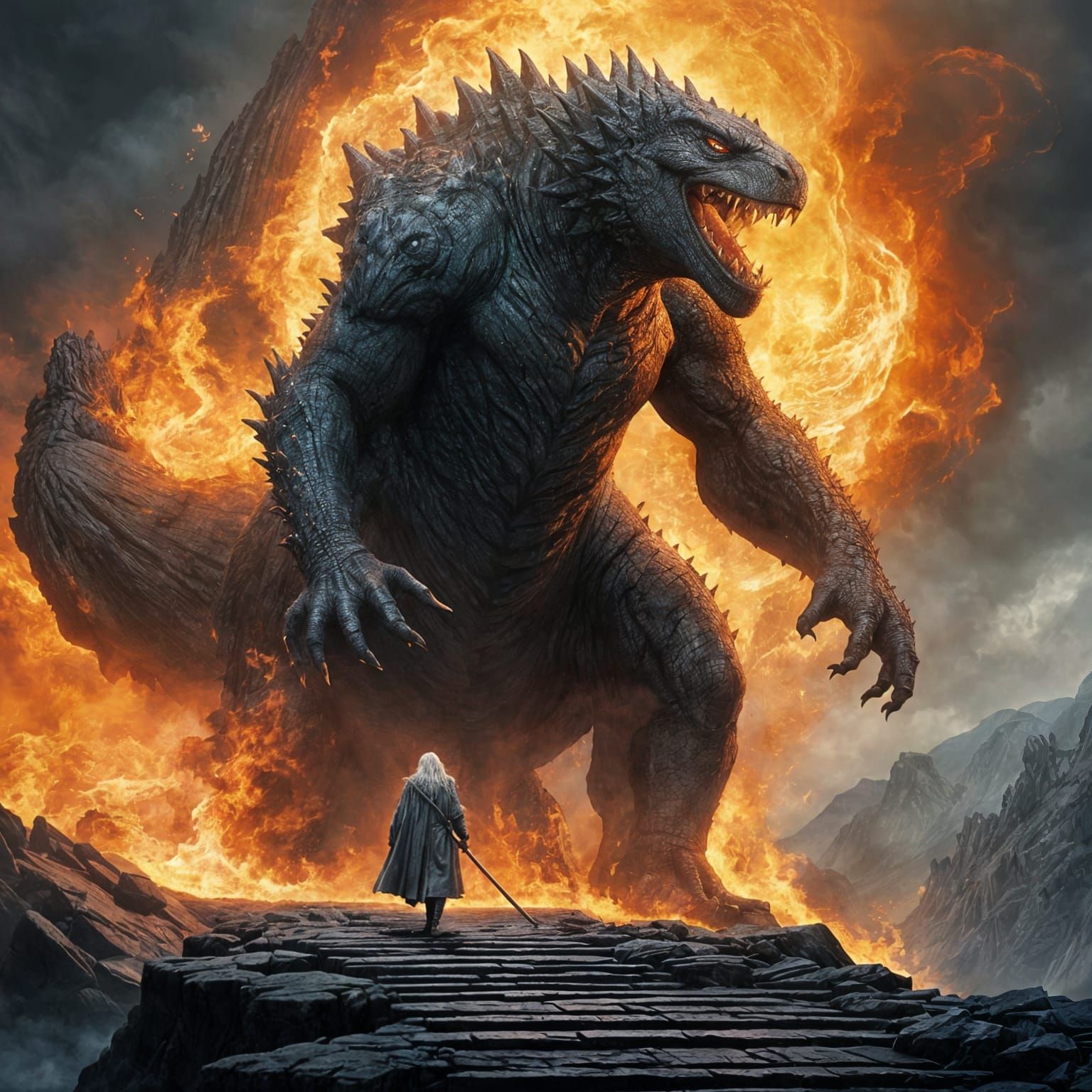 Gandalf Faces Godzilla on Khazad-dûm Bridge