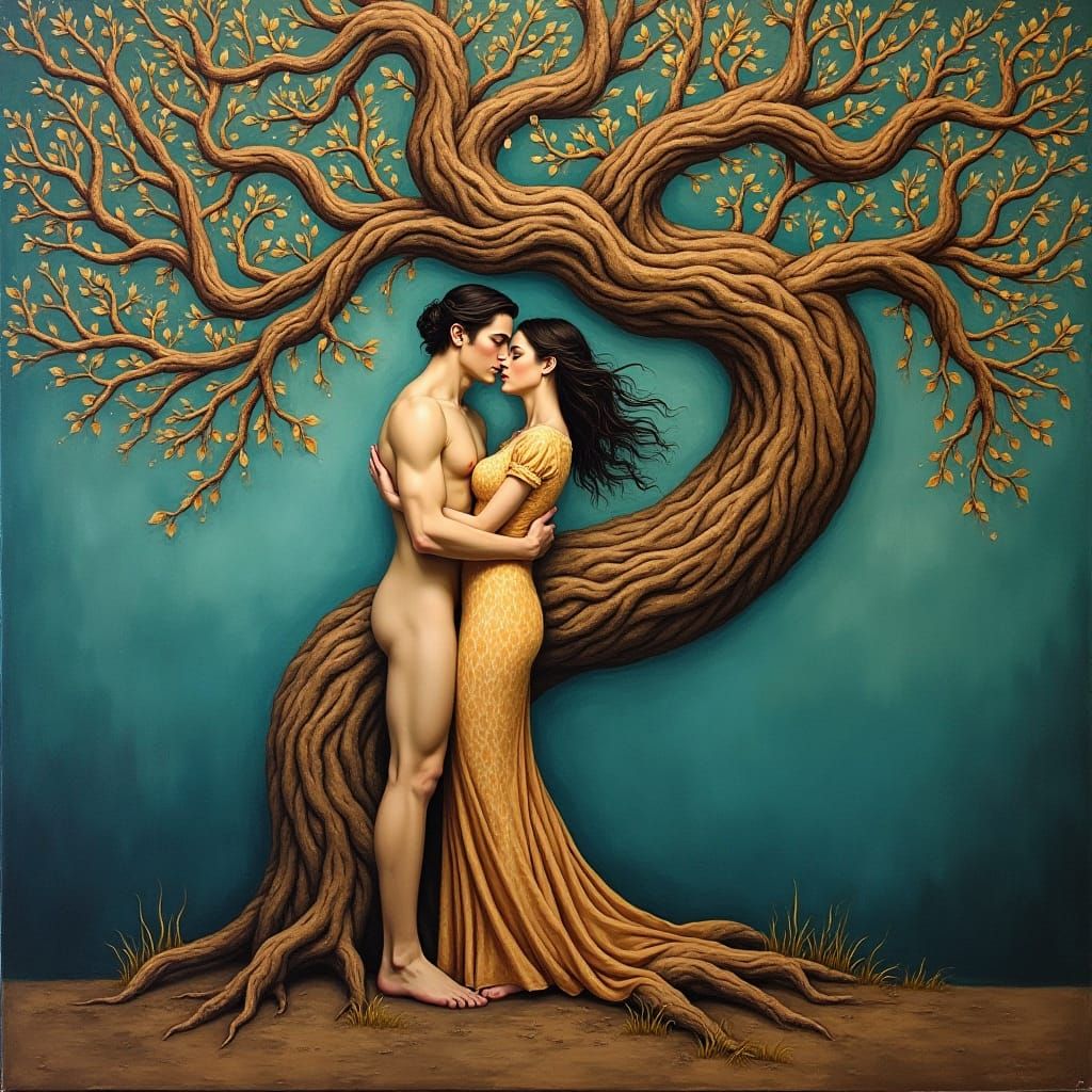 Lovers Become Tree in Surrealist Dreamscape