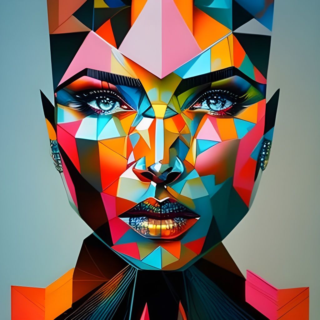 Geometric Woman Portrait in Hyperrealist Digital Art