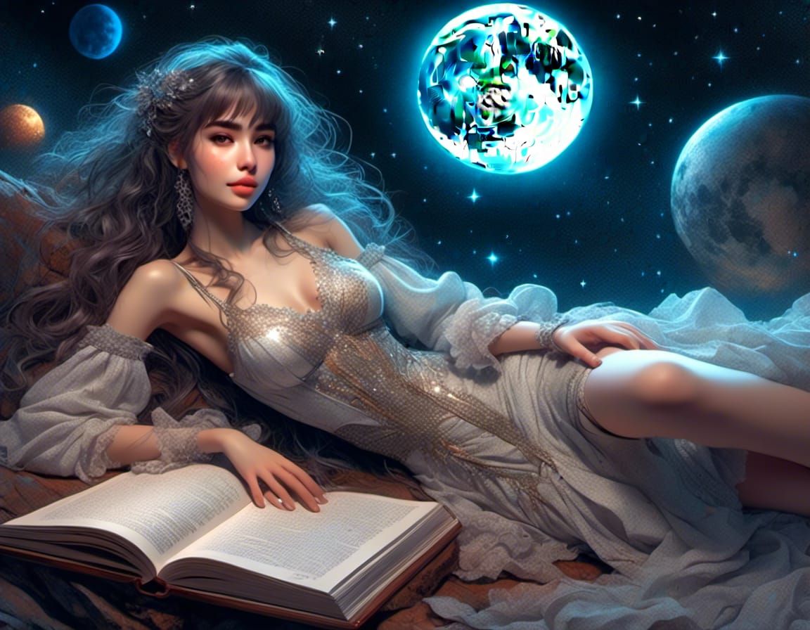 Anime Girl Stargazing: Detailed Color Sketch