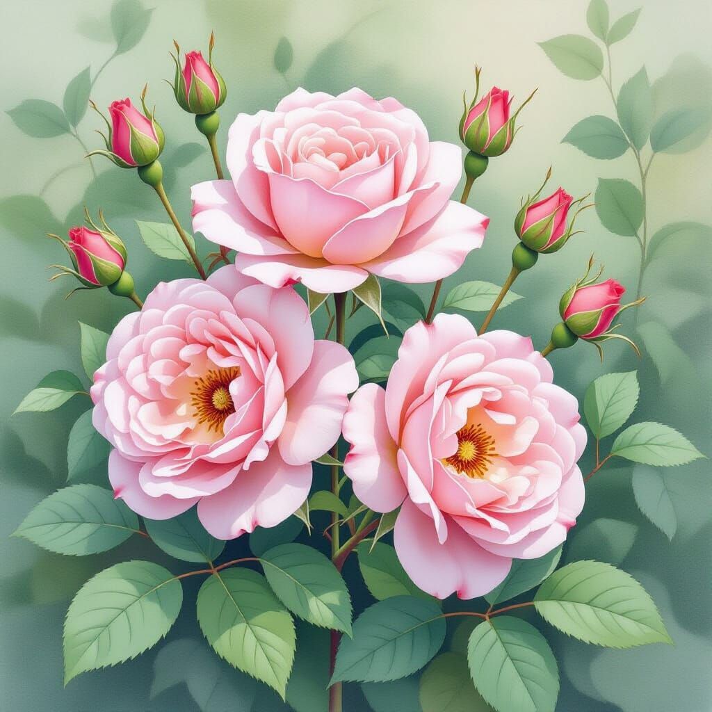 Hyperrealistic Watercolor Pencil Roses in Bloom