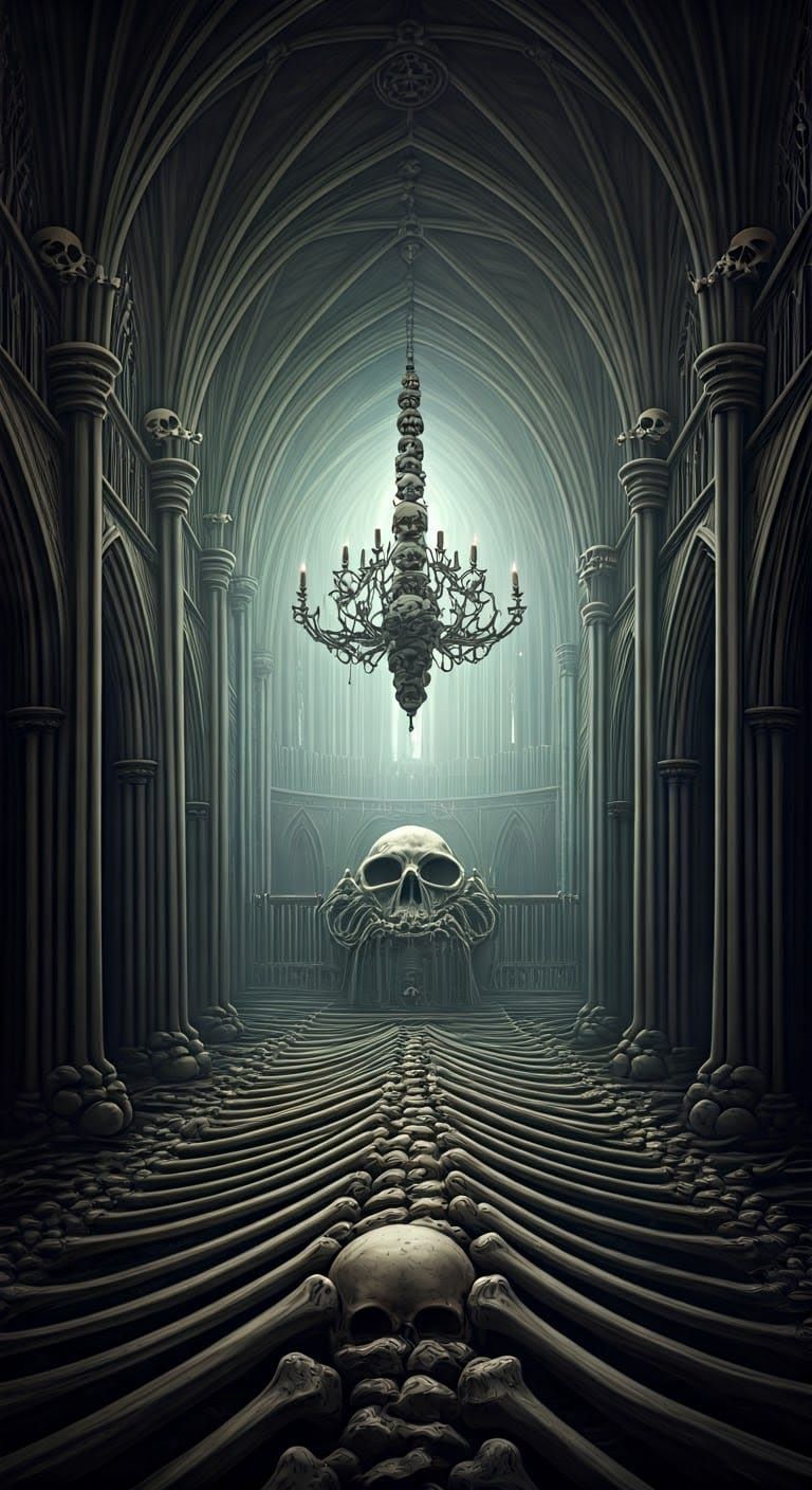 Ethereal Gothic Cathedral of Skeletons