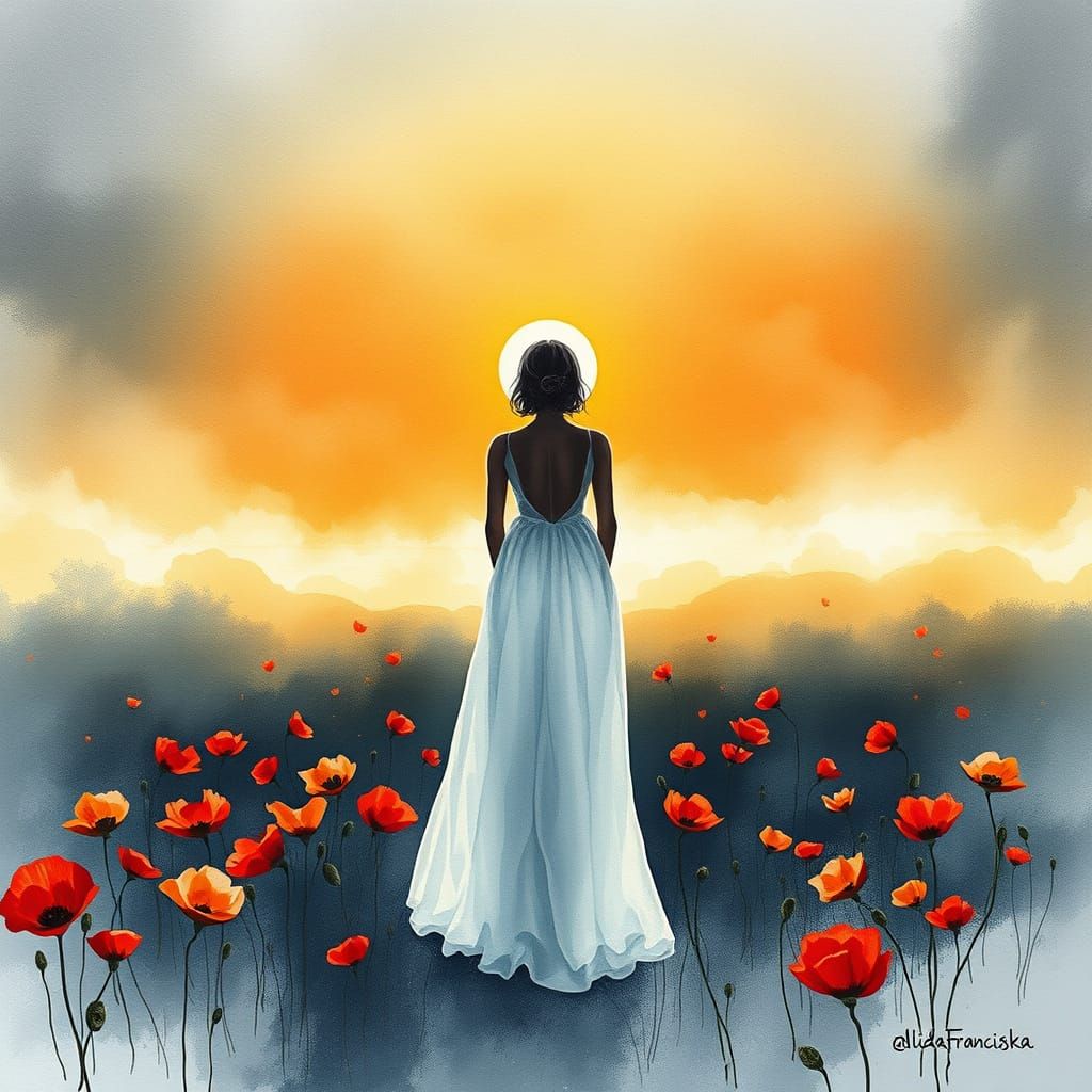 Foggy Winter Sunrise: Ink-Alcohol Water-Wash Painting