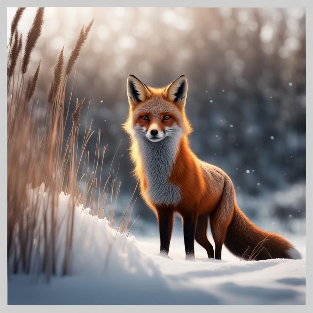 Red Fox in Snow, Matte Painting Style