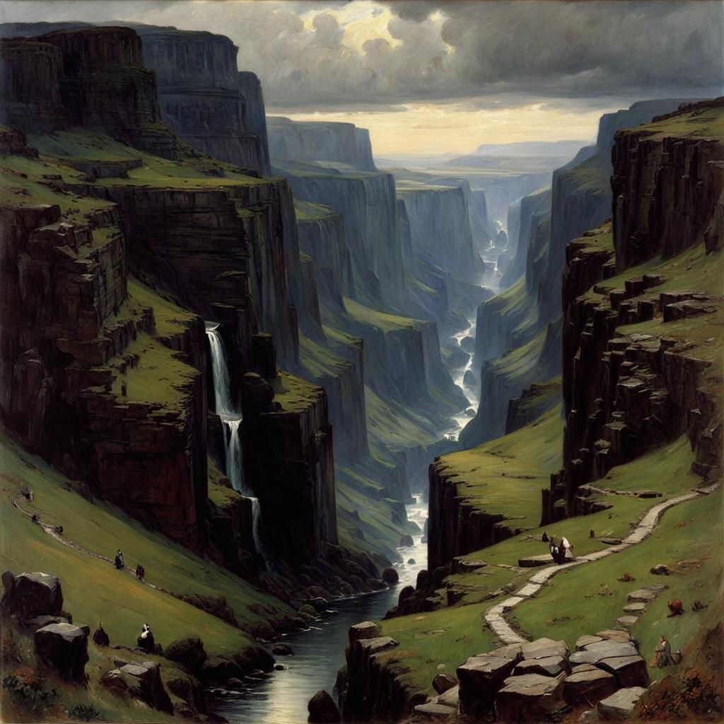 Gloomy Gorge in Pre-Raphaelite Style