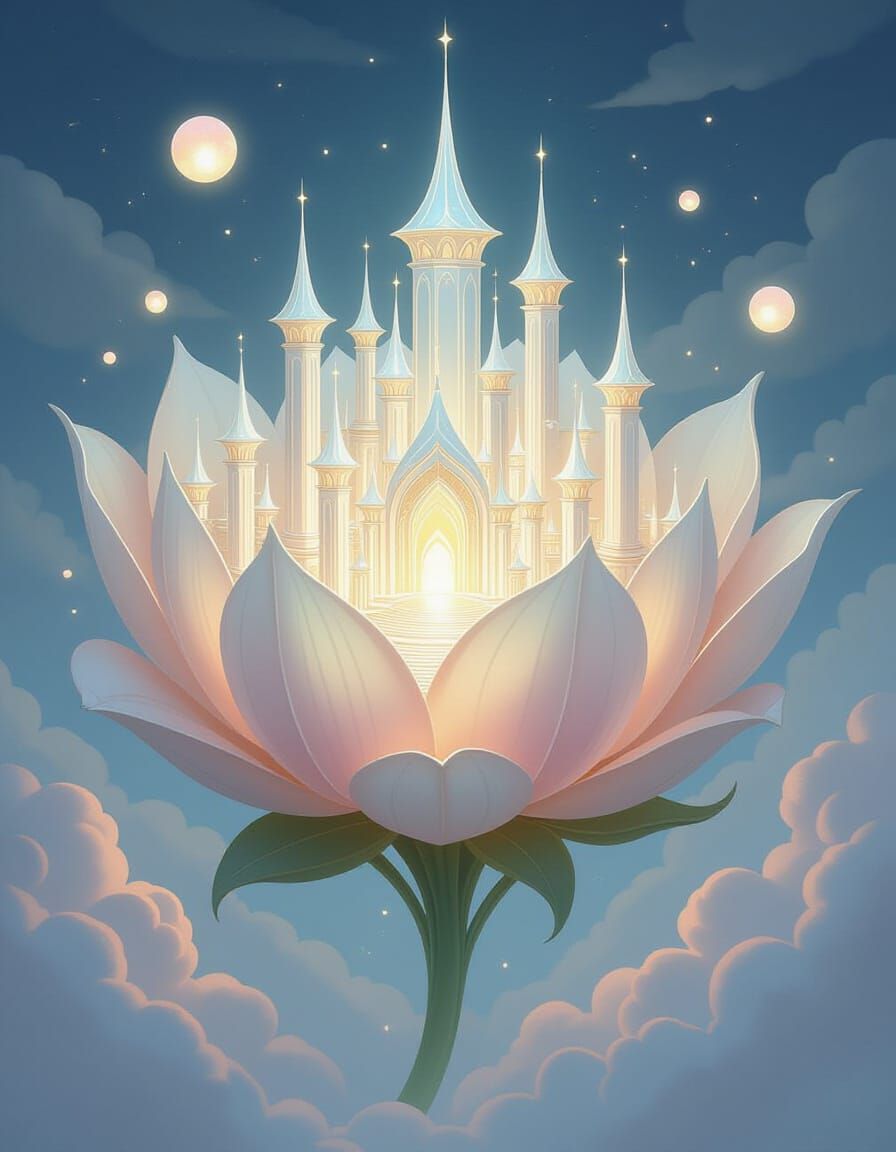 Ethereal Elven City Within a Giant Luminous Flower