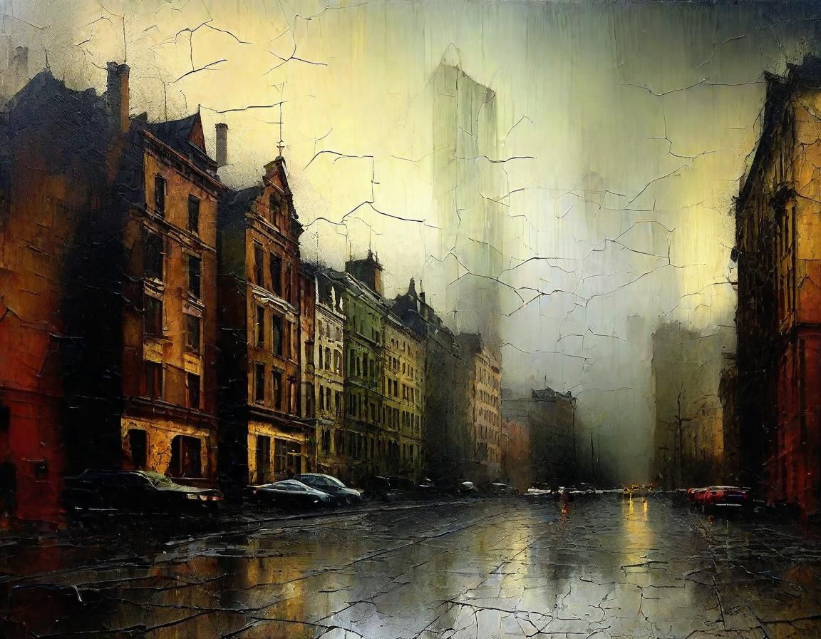 Rainy Cityscape with Distressed Texture